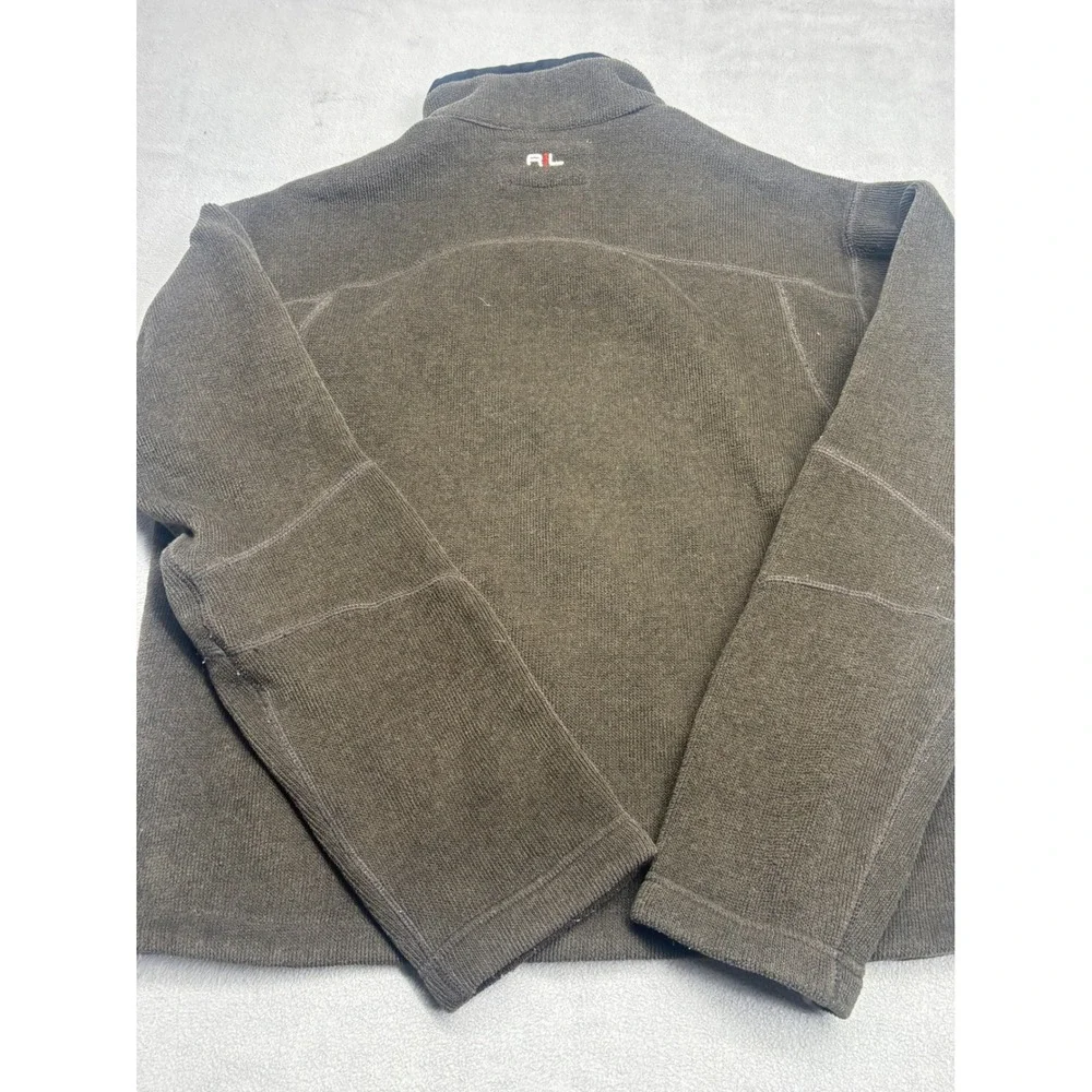 VTG Polo Ralph Lauren Mens Fleece Jacket Olive Brown Full Zip Mock Neck Large